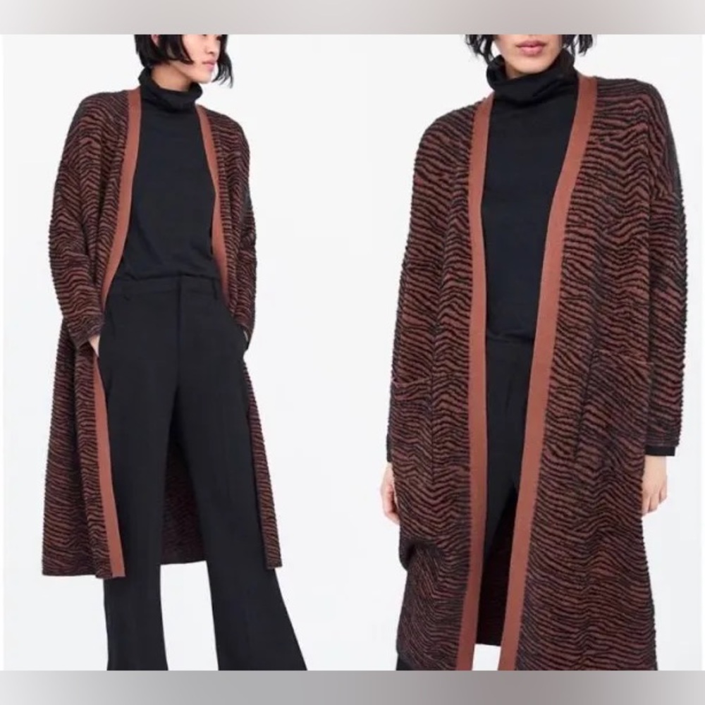 Zara Zebra Long Cardigan Size S